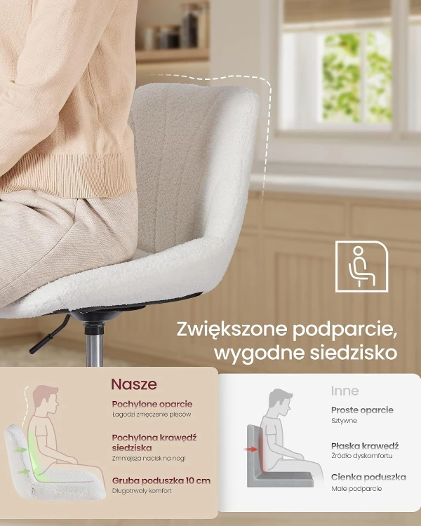 Krzesło obrotowe do toaletki z regulacją wysokości w tkaninie boucle kolor krem