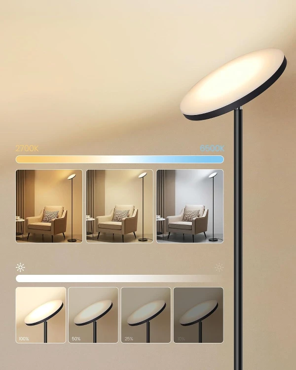 Lampa podłogowa LED 15 W 1500 lm z regulacją jasności i barwy – czarna
