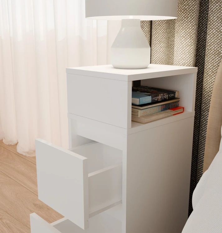 Szafka nocna TAVI 2 szuflady z półką Biała 27 cm