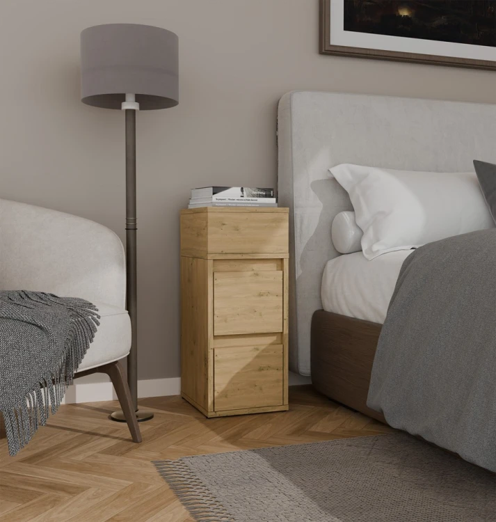 Szafka nocna TAVI 2 szuflady z półką Dąb Artisan 27 cm