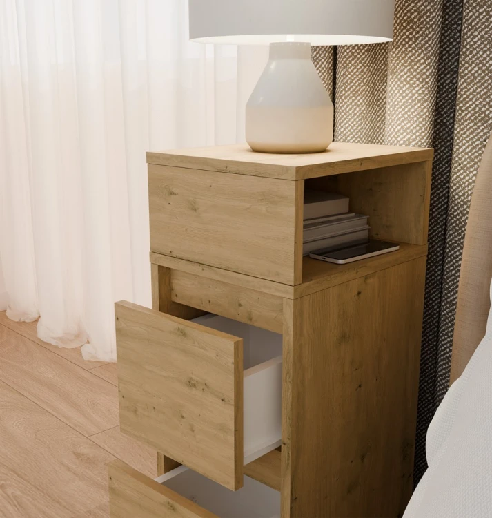 Szafka nocna TAVI 2 szuflady z półką Dąb Artisan 27 cm