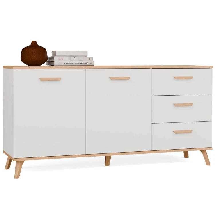 Komoda PICO 150 cm Biała / Dąb Artisan – 2 drzwi, 3 szuflady