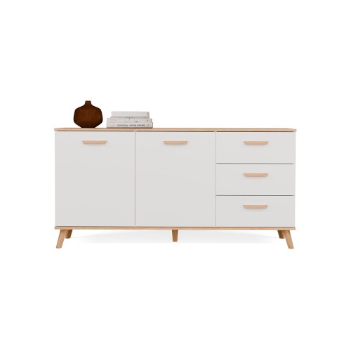 Komoda PICO 150 cm Biała / Dąb Artisan – 2 drzwi, 3 szuflady