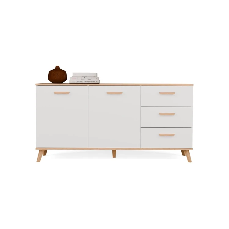 Komoda PICO 150 cm Biała / Dąb Artisan – 2 drzwi, 3 szuflady