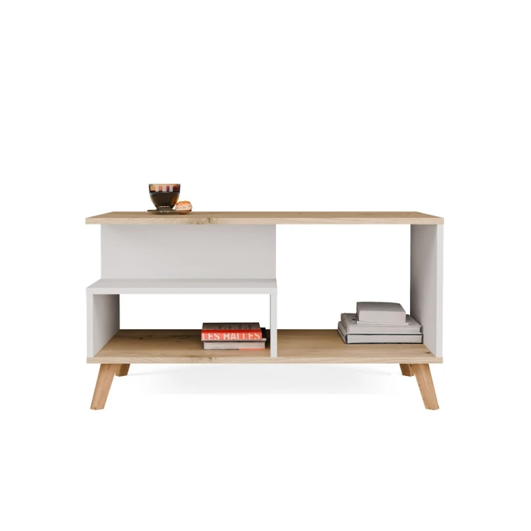 Stolik kawowy PICO 1P Biały / Dąb Artisan 90 cm z 2 półkami