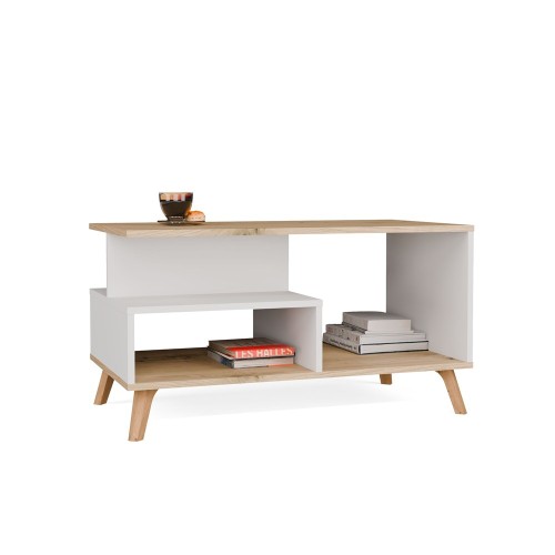 Stolik kawowy PICO 1P Biały / Dąb Artisan 90 cm z 2 półkami