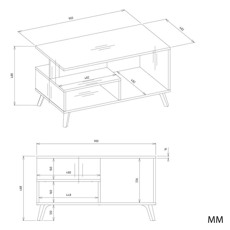 Stolik kawowy PICO 1P Biały / Dąb Artisan 90 cm z 2 półkami