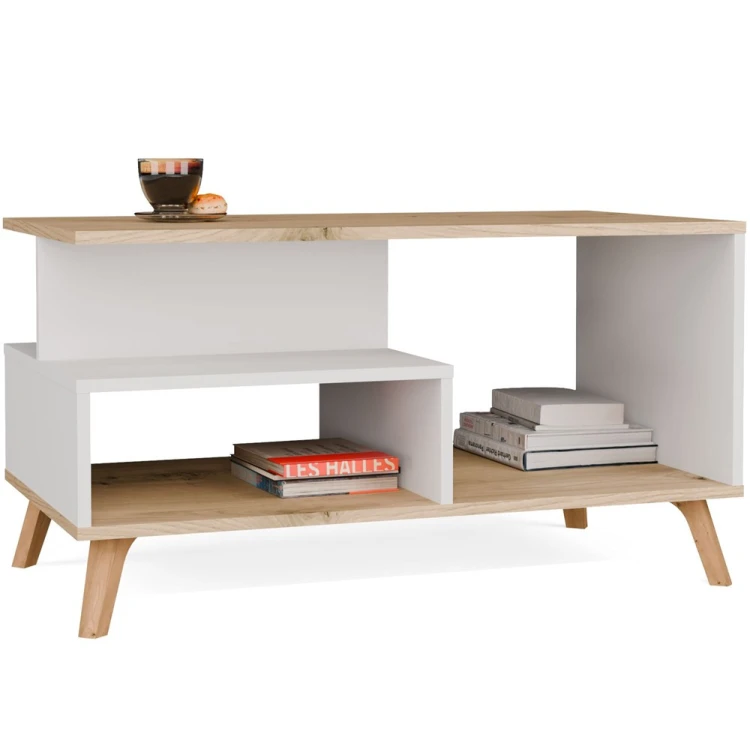 Stolik kawowy PICO 1P Biały / Dąb Artisan 90 cm z 2 półkami
