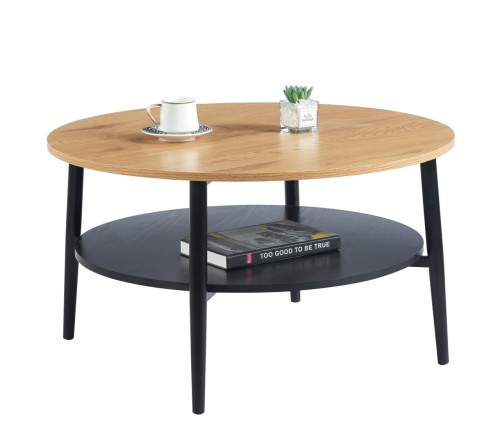 Stolik kawowy LAVO 80 cm w kolorze dab naturalny/czarny z półką