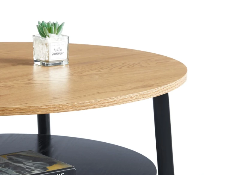 Stolik kawowy LAVO 80 cm w kolorze dab naturalny/czarny z półką