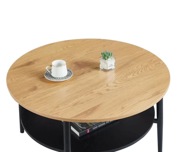 Stolik kawowy LAVO 80 cm w kolorze dab naturalny/czarny z półką