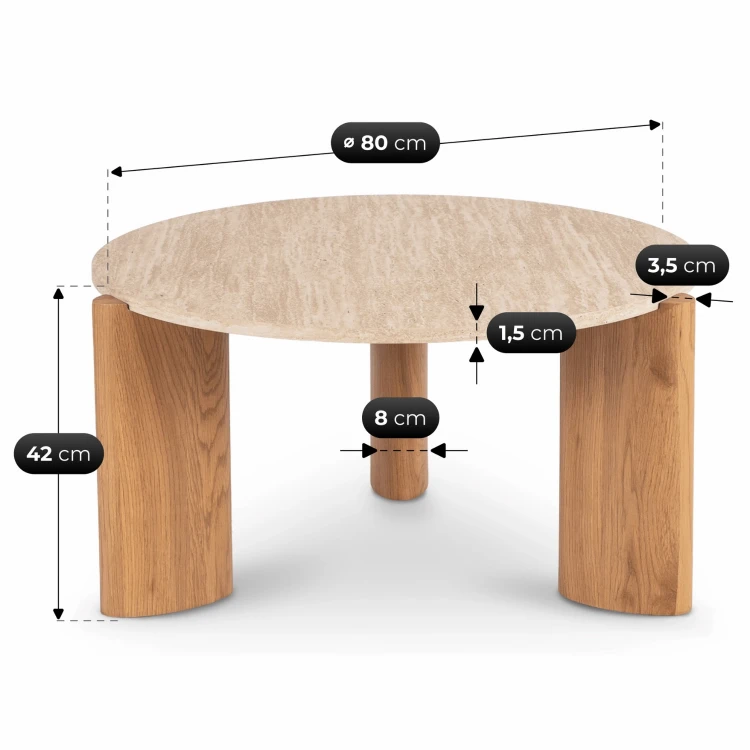 Stolik kawowy CIRUS 80 cm Trawertyn/Dąb