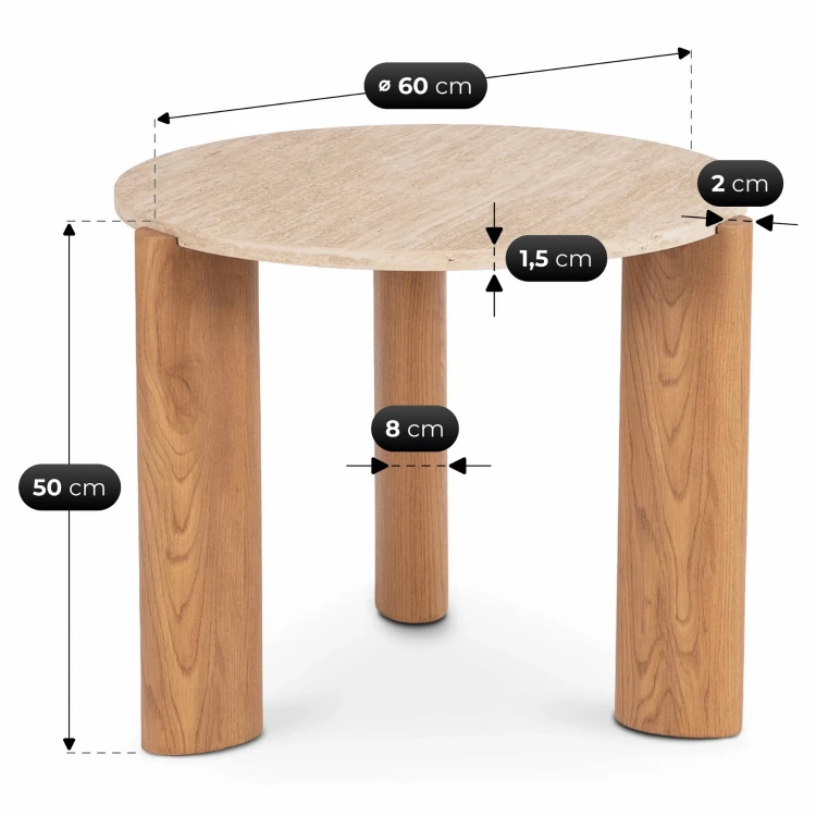 Stolik kawowy / boczny CIRUS 60 cm Trawertyn/Dąb
