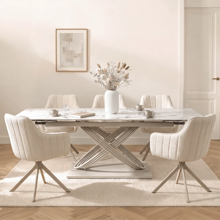 Stół do jadalni NIVO Ceramiczny Rozkładany 160-240 cm Biały Marmur/Kaszmir