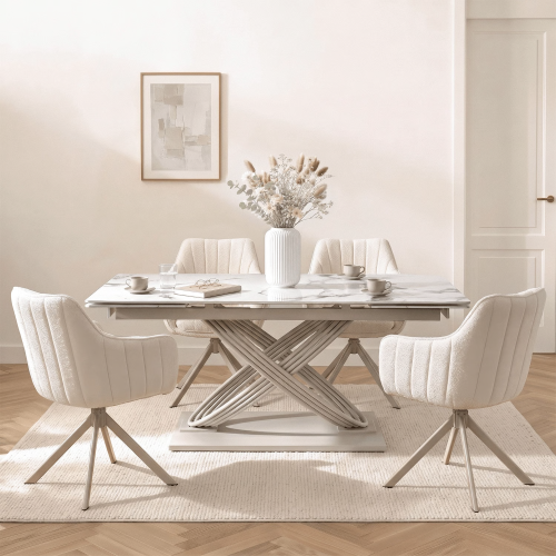 Stół do jadalni NIVO Ceramiczny Rozkładany 160-240 cm Biały Marmur/Kaszmir