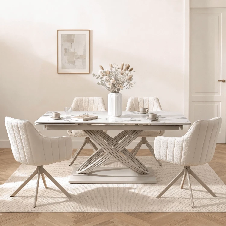 Stół do jadalni NIVO Ceramiczny Rozkładany 160-240 cm Biały Marmur/Kaszmir