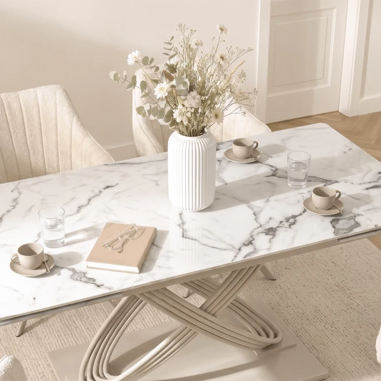 Stół do jadalni NIVO Ceramiczny Rozkładany 160-240 cm Biały Marmur/Kaszmir