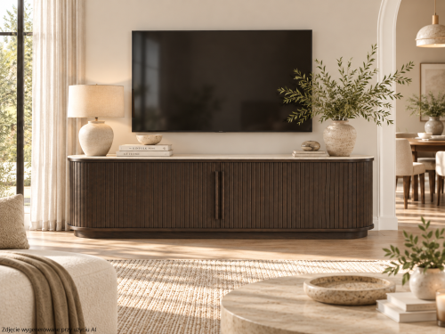 Szafka RTV NORTH w kolorze dąb espresso/blat ceramiczny 180 cm (