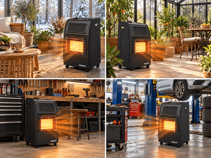 Piecyk gazowo-elektryczny 4200W + 1500W z turbowentylatorem, czarny – ogrzewacz na butlę gazową 11 kg