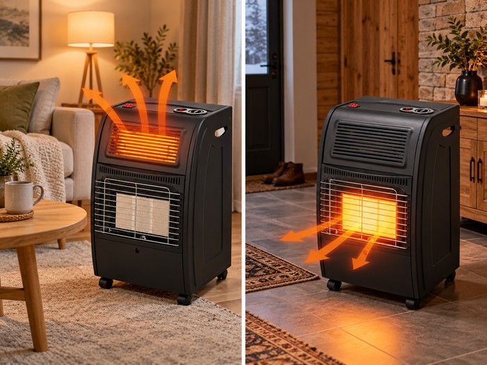 Piecyk gazowo-elektryczny 4200W + 1500W z turbowentylatorem, czarny – ogrzewacz na butlę gazową 11 kg