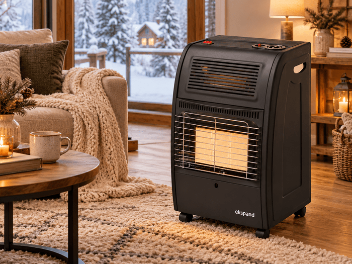 Piecyk gazowo-elektryczny 4200W + 1500W z turbowentylatorem, czarny – ogrzewacz na butlę gazową 11 kg