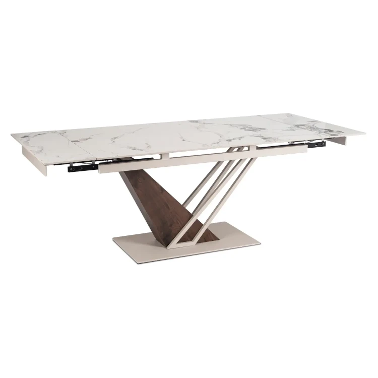 Stół do jadalni NEXO Ceramiczny Rozkładany 160-220 cm Biały Marmur/Kaszmir