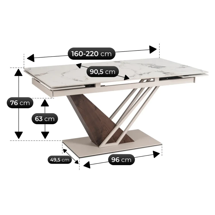 Stół do jadalni NEXO Ceramiczny Rozkładany 160-220 cm Biały Marmur/Kaszmir