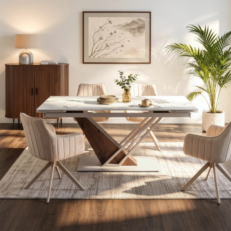 Stół do jadalni NEXO Ceramiczny Rozkładany 160-220 cm Biały Marmur/Kaszmir