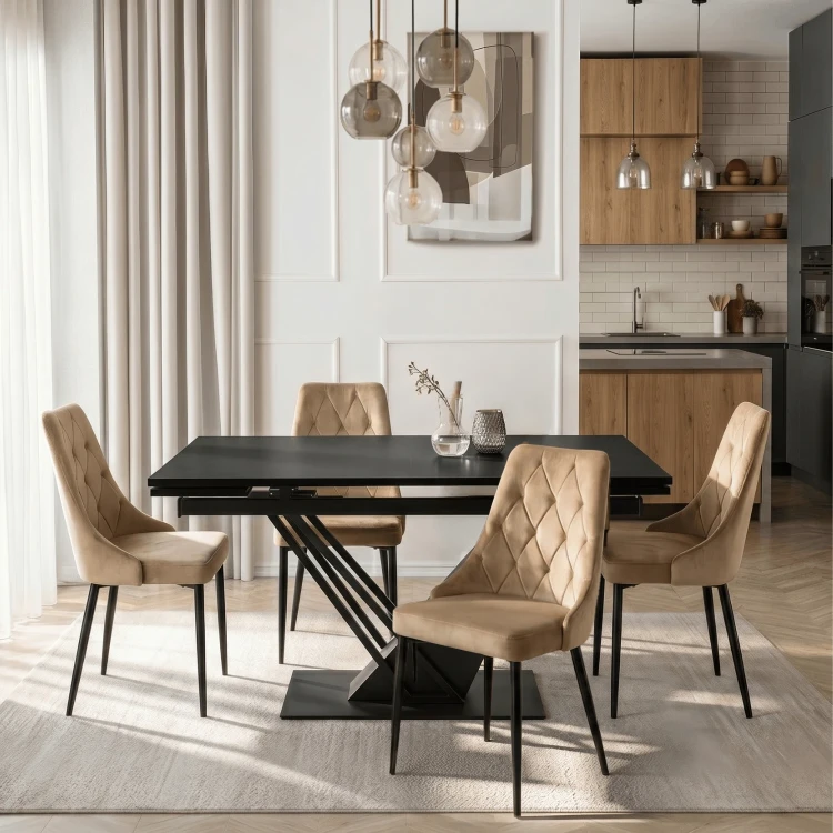 Stół do jadalni NEXO Ceramiczny Rozkładany 160-220 cm Biały Marmur/Kaszmir
