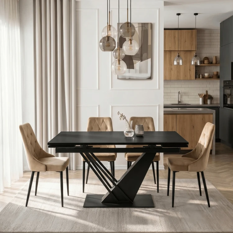Stół do jadalni NEXO Ceramiczny Rozkładany 160-220 cm Biały Marmur/Kaszmir