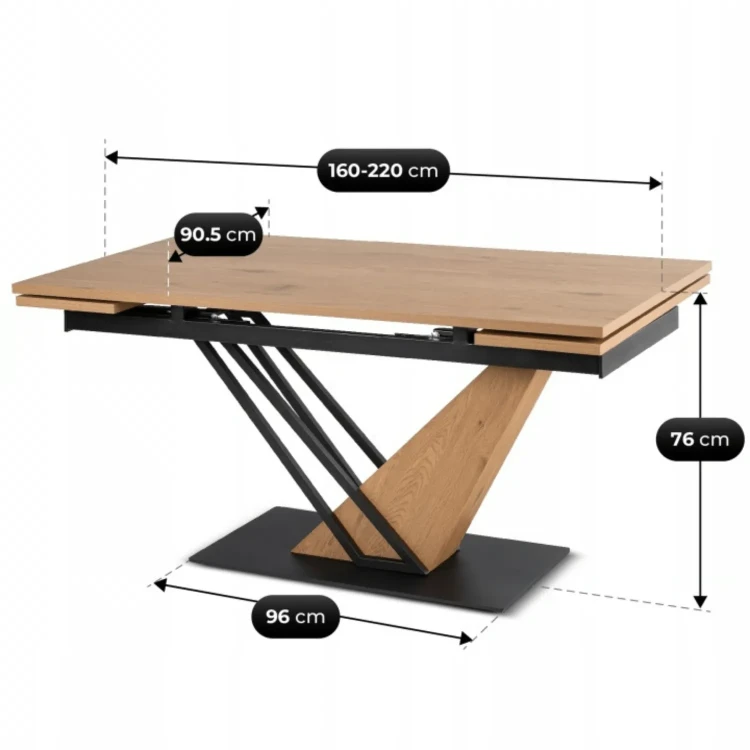 Stół do jadalni NEXO Ceramiczny Rozkładany 160-220 cm Dąb/Czarny