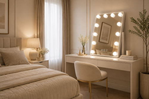 Lustro kosmetyczne LED 30×40 cm białe – podświetlane lustro do makijażu z regulacją światła