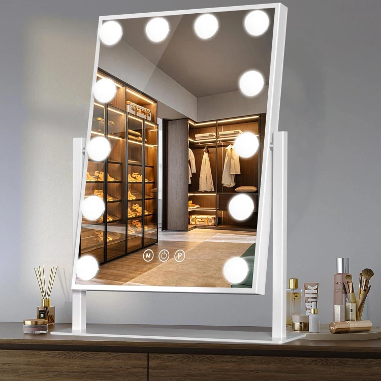 Lustro kosmetyczne LED 30×40 cm białe – podświetlane lustro do makijażu z regulacją światła
