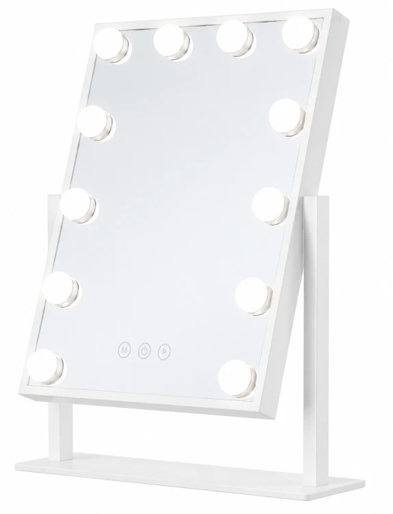 Lustro kosmetyczne LED 30×40 cm białe – podświetlane lustro do makijażu z regulacją światła