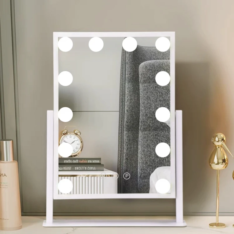 Lustro kosmetyczne LED 30×40 cm białe – podświetlane lustro do makijażu z regulacją światła