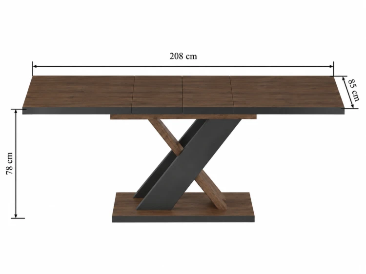 Stół do jadalni FERRO rozkładany 85x138–208 cm Kolor Orzech/Czarny (