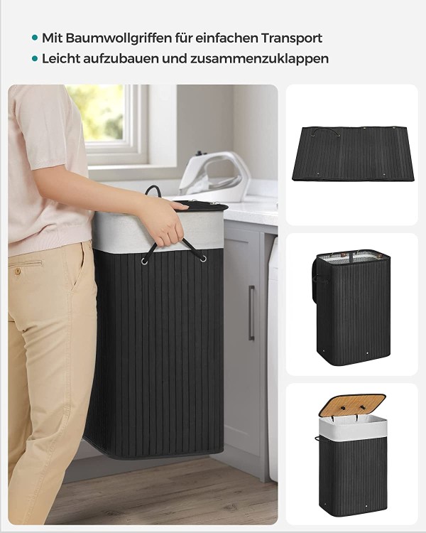 Kosz na pranie bambusowy 72 l ciemny